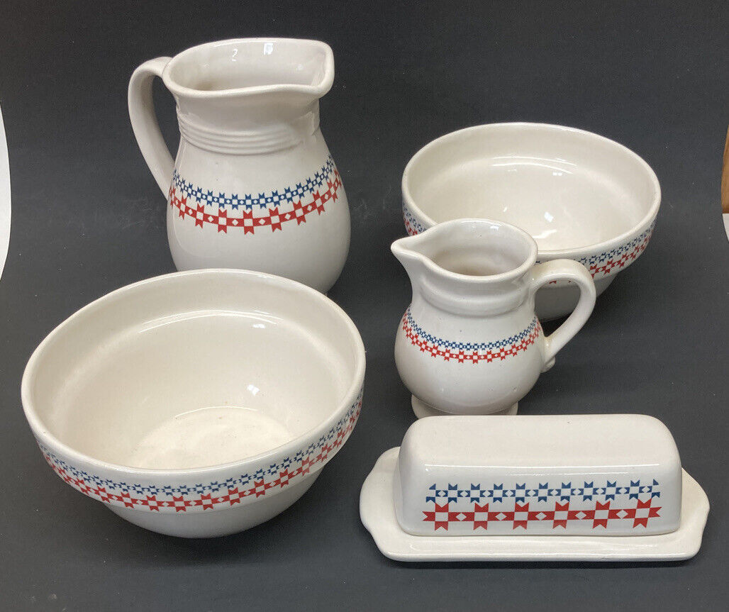 Vintage 1986 June is Dairy Month Country Kitchen Stoneware Set Pitcher Bowls