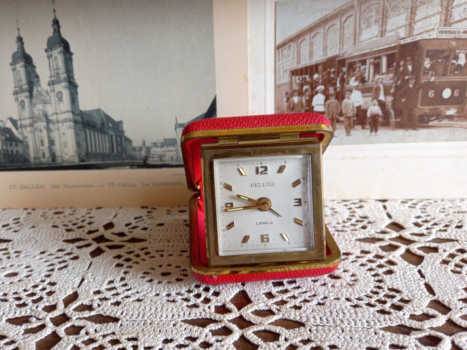 Vintage alarm clock, Deluxe, travel mechanical clock, wind up clock, Japan
