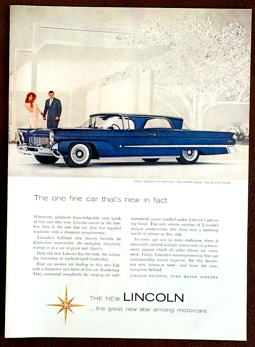 Blue Lincoln Coupe Original 1958 Vintage Print Ad