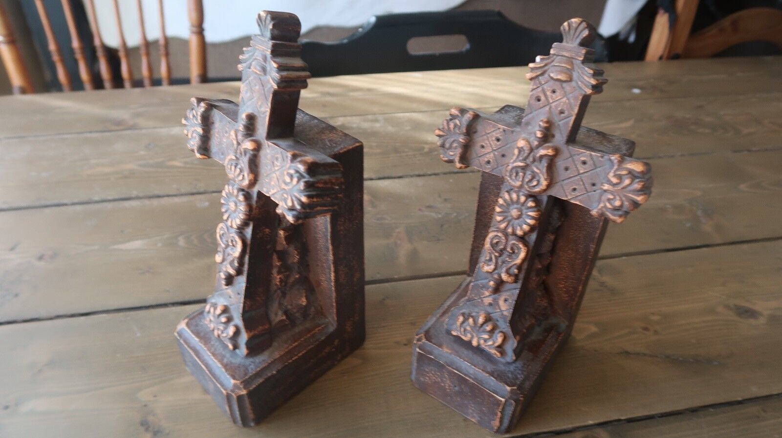 Vintage 8 inch Cross Religious Bookends