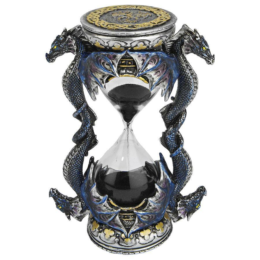 Four Fearless Winged Dragons Black Sand Glass Timepiece Five Minute Hourglass