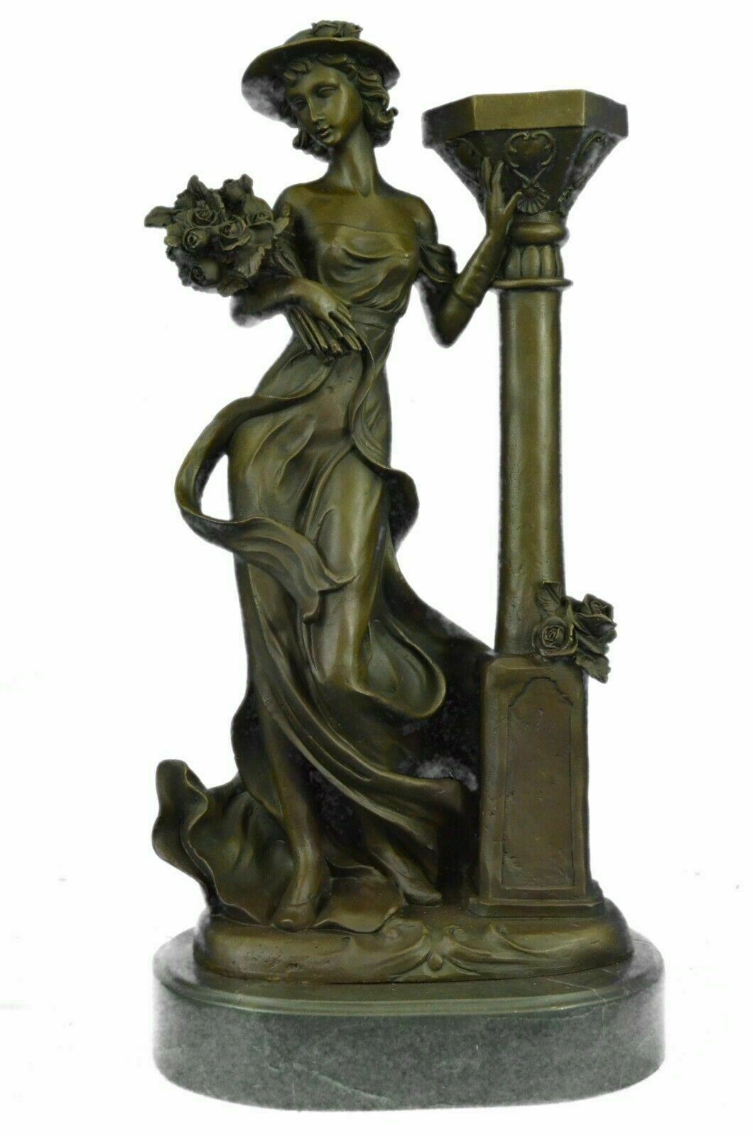 Bronze Sculpture Gorgeous Flower Woman Blossom Nouveau Decor Statue Figurine Art
