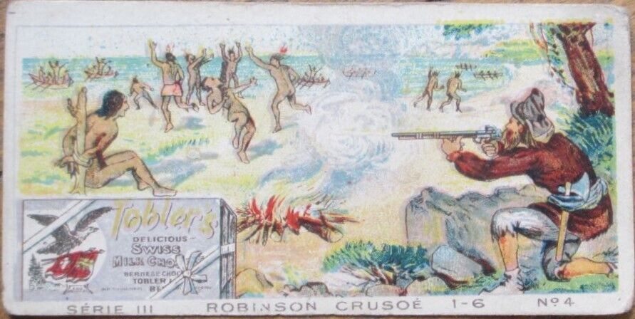 Tobler Swiss Chocolate 1890 Victorian Trade Card, Robinson Crusoe, Litho