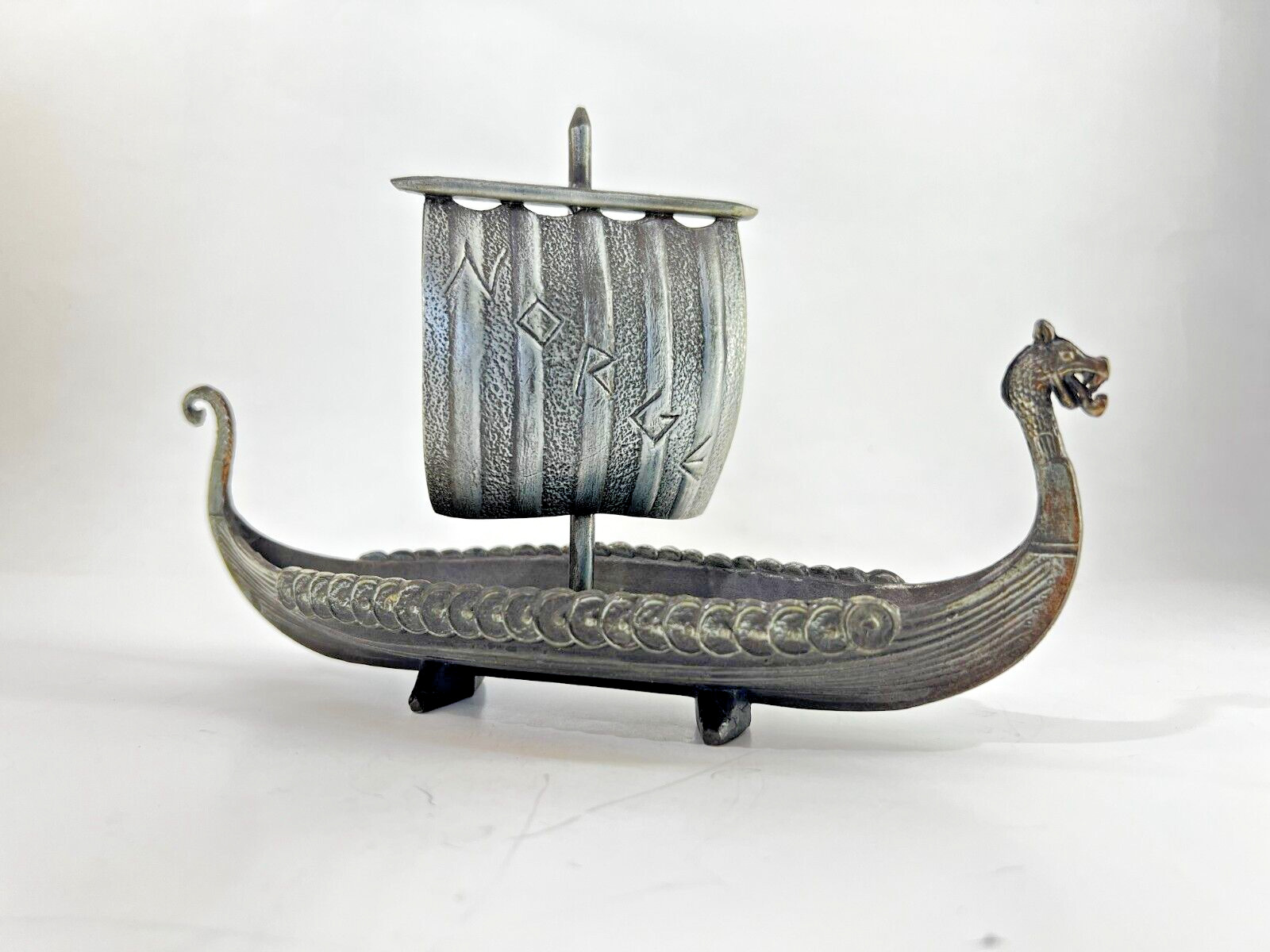 Vintage Metal NORGE Norwegian Viking Dragon Ship Sail Boat