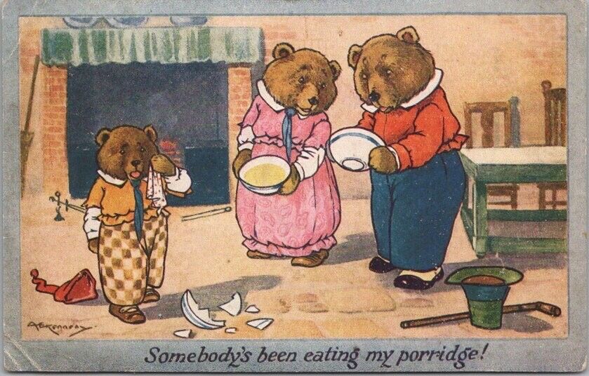 Vintage GOLDILOCKS & THE 3 BEARS Fairy Tale Postcard \