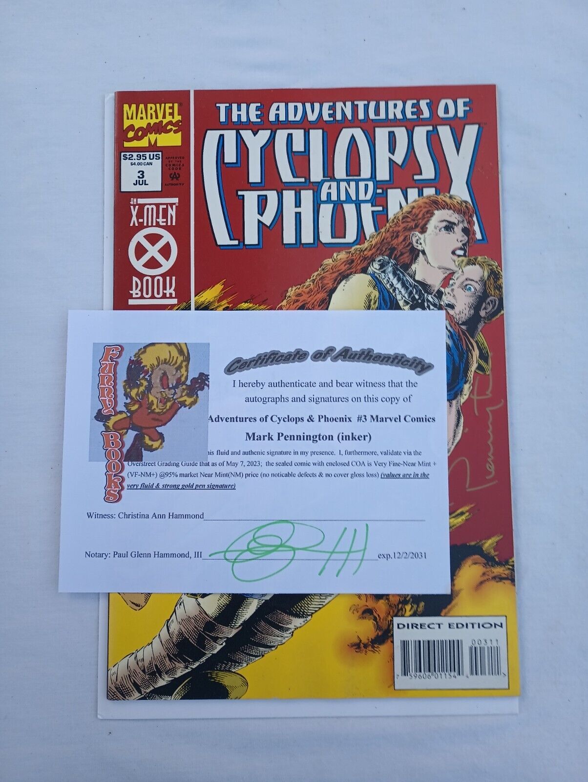 The Adventures of Cyclops and Phoenix #3 Marvel Comics signed by Mark Pennington
