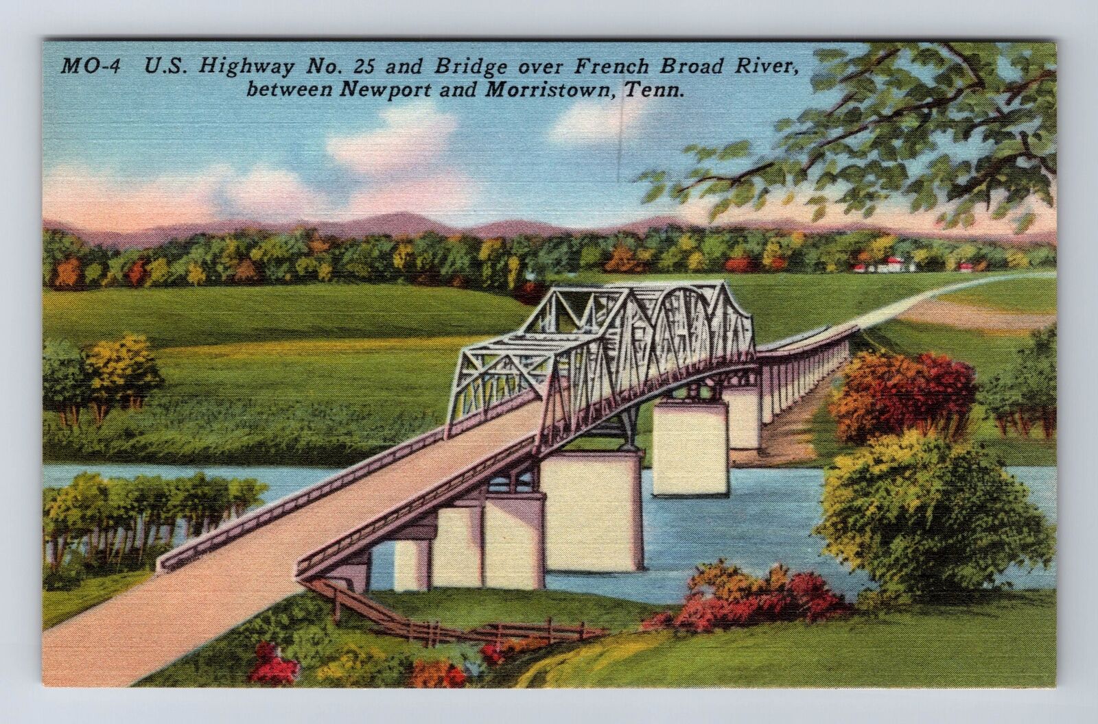 Newport RI-Rhode Island, Bridge over French Broad River, Vintage Postcard