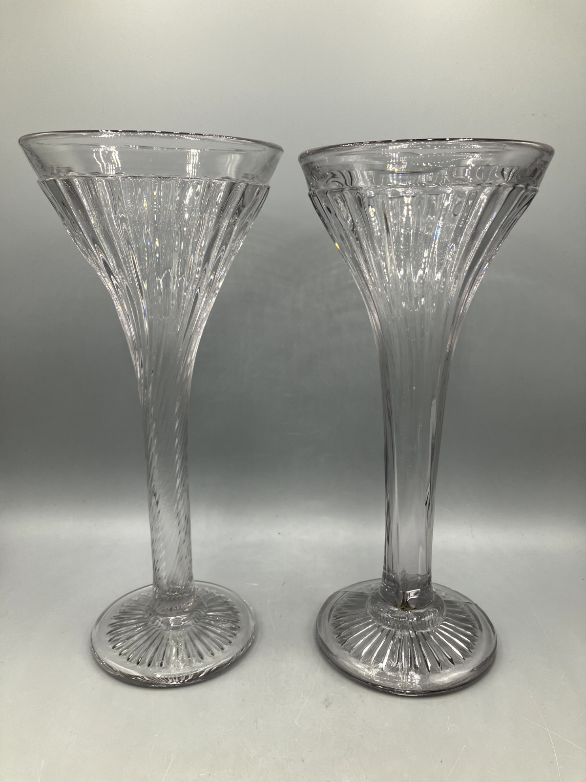 Pair of Antique New Martinsville Purpling Glass Trumpet Vases