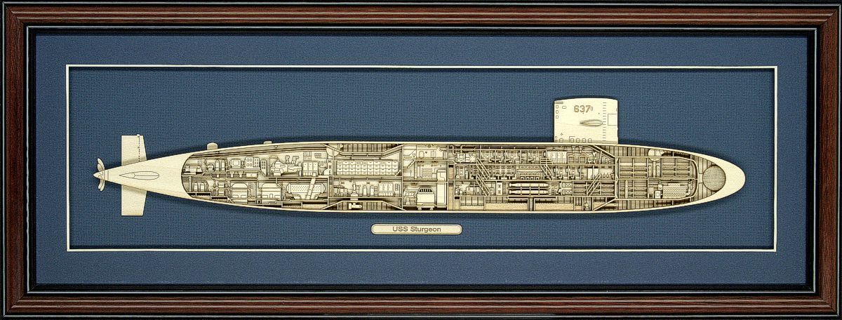 Wood Cutaway Model of Submarine USS Sturgeon (SSN-637) - Made in the USA