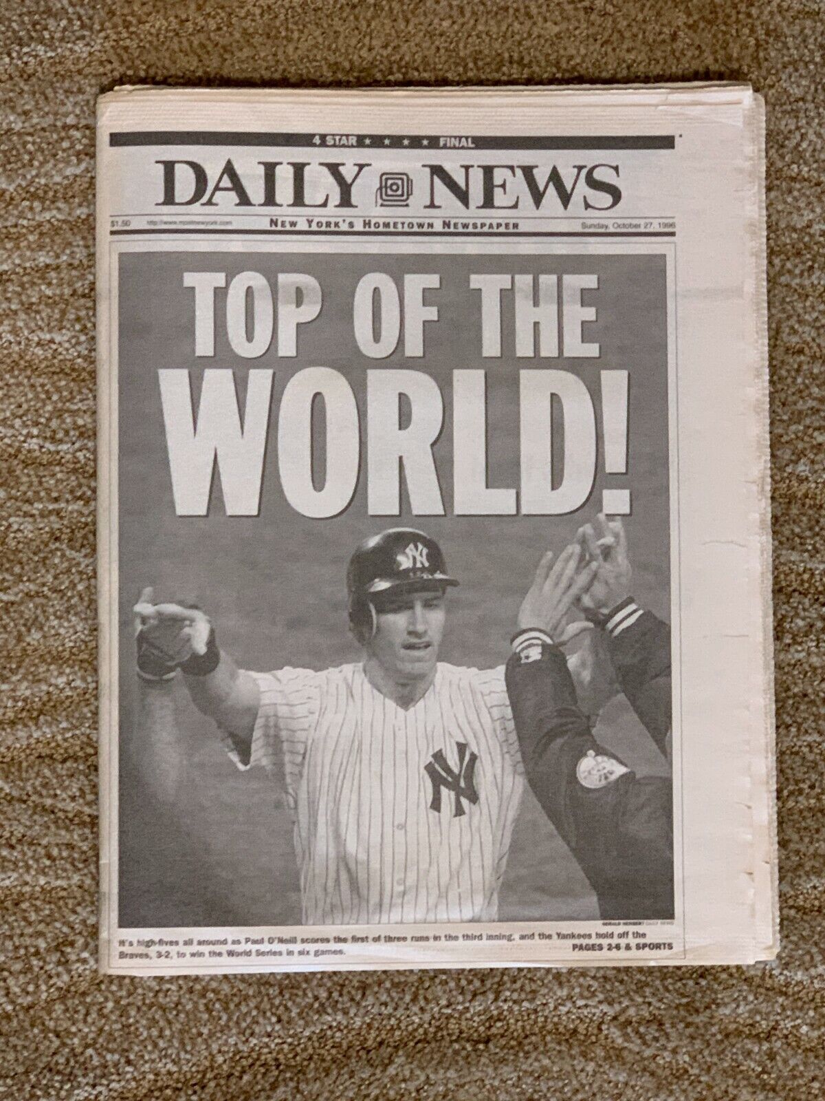 NEW YORK YANKEES 1996 WORLD SERIES CHAMPIONS DAILY NEWS NEWSPAPER Paul O\'Neill