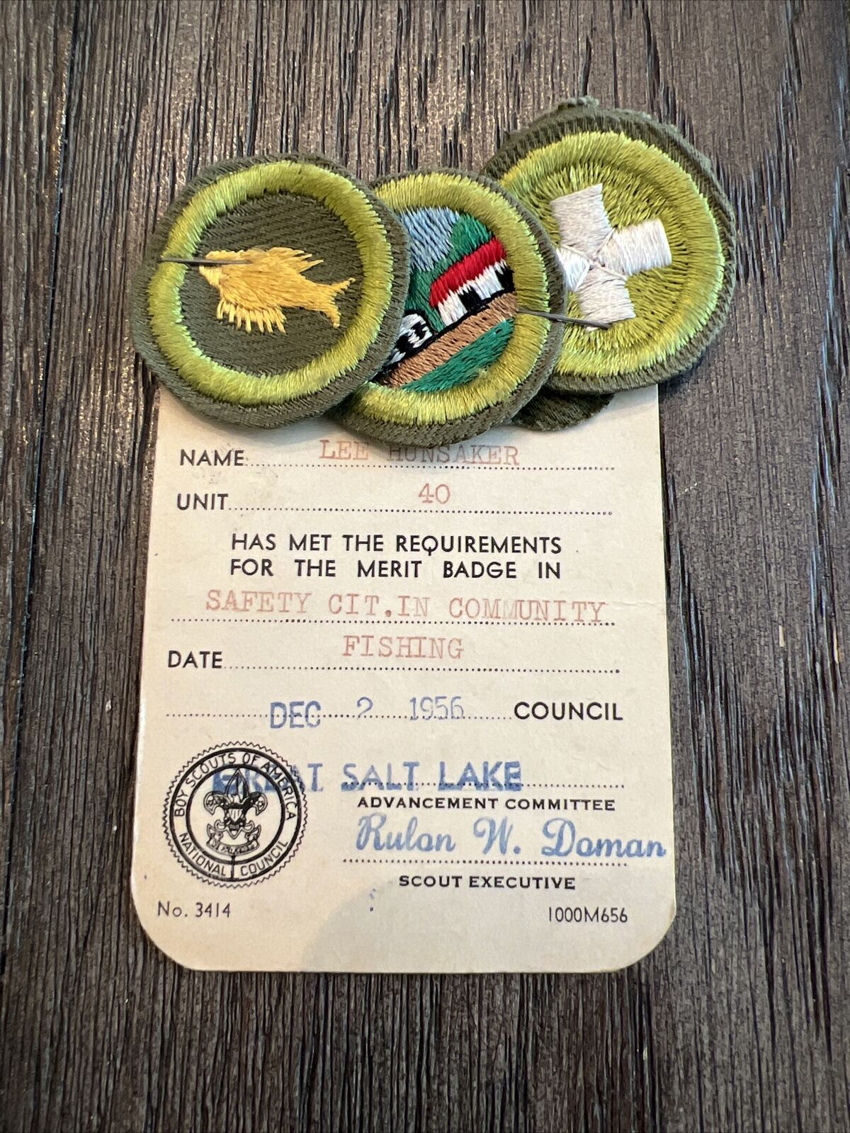 Vintage Boy Scouts 1956 Fishing, Safety, BSA Registration Card & Merit Badges