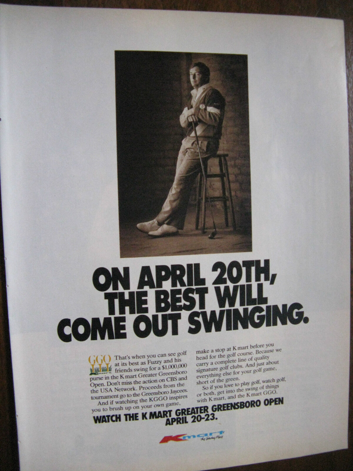 1989 Kmart Greater Greensboro Open Fuzzy Zoeller Original Print Ad 8.5 x 10.5\