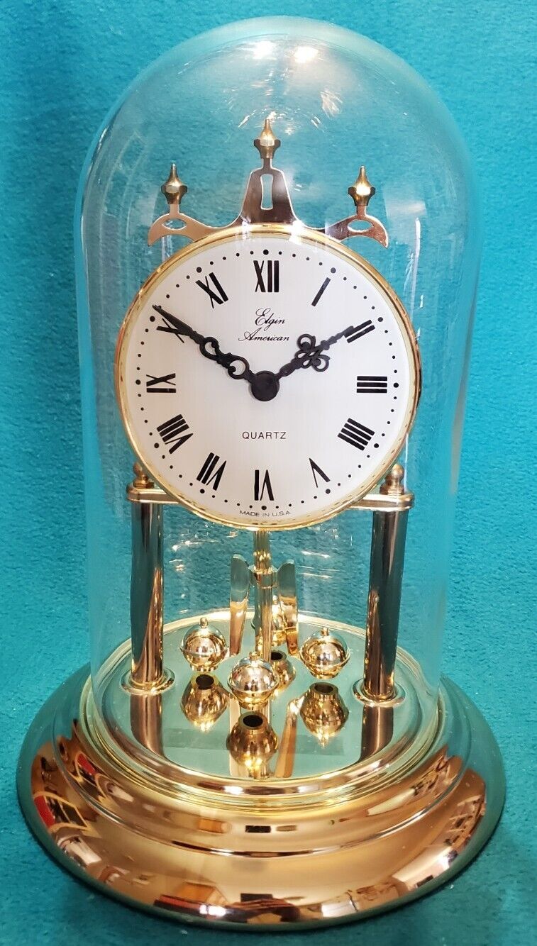 Vintage Elgin American Anniversary Quartz Clock W/Plastic Dome Made In USA 11.5\