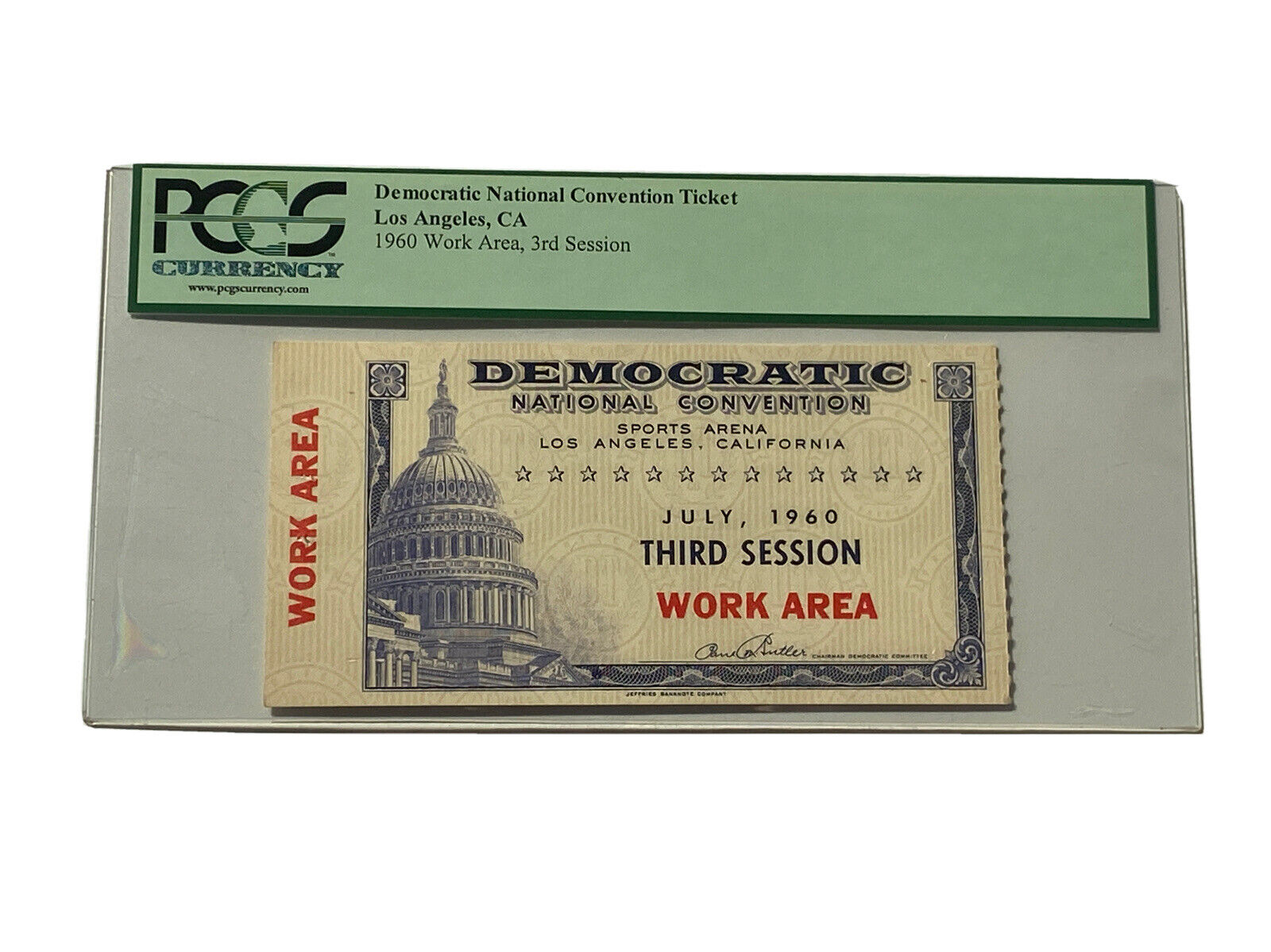 1960 Democratic National Convention Full Work Ticket Session 3 John Kennedy PCGS
