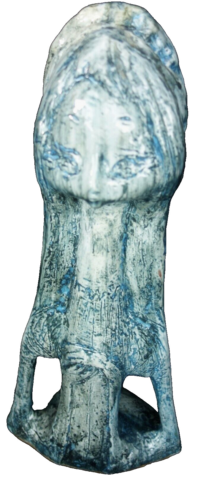 Blue Ceramic Modern Girl Woman Studio Art Figurine Statue Big Eye Anime Drip