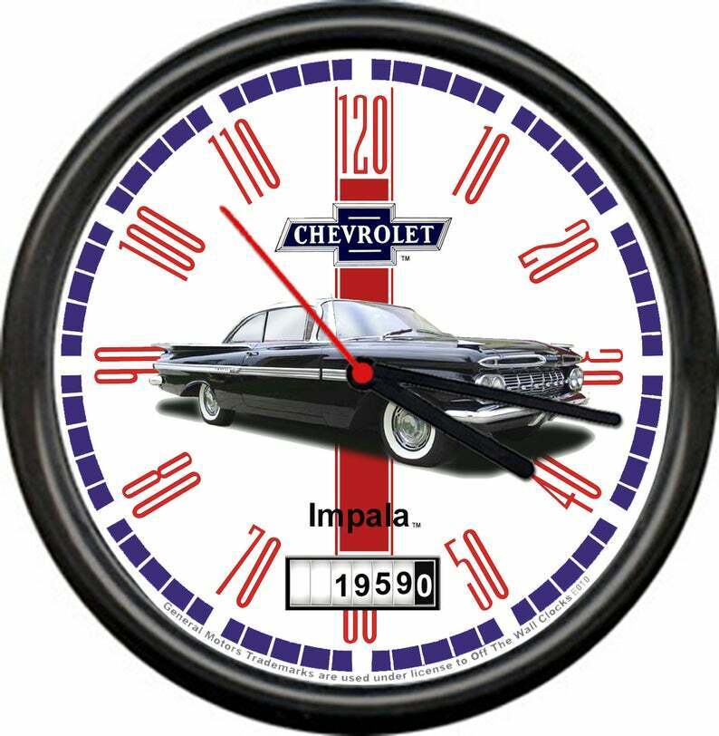 Licensed 1959 Chevy Impala Black Muscle Car General Motors Retro Sign Wall Clock