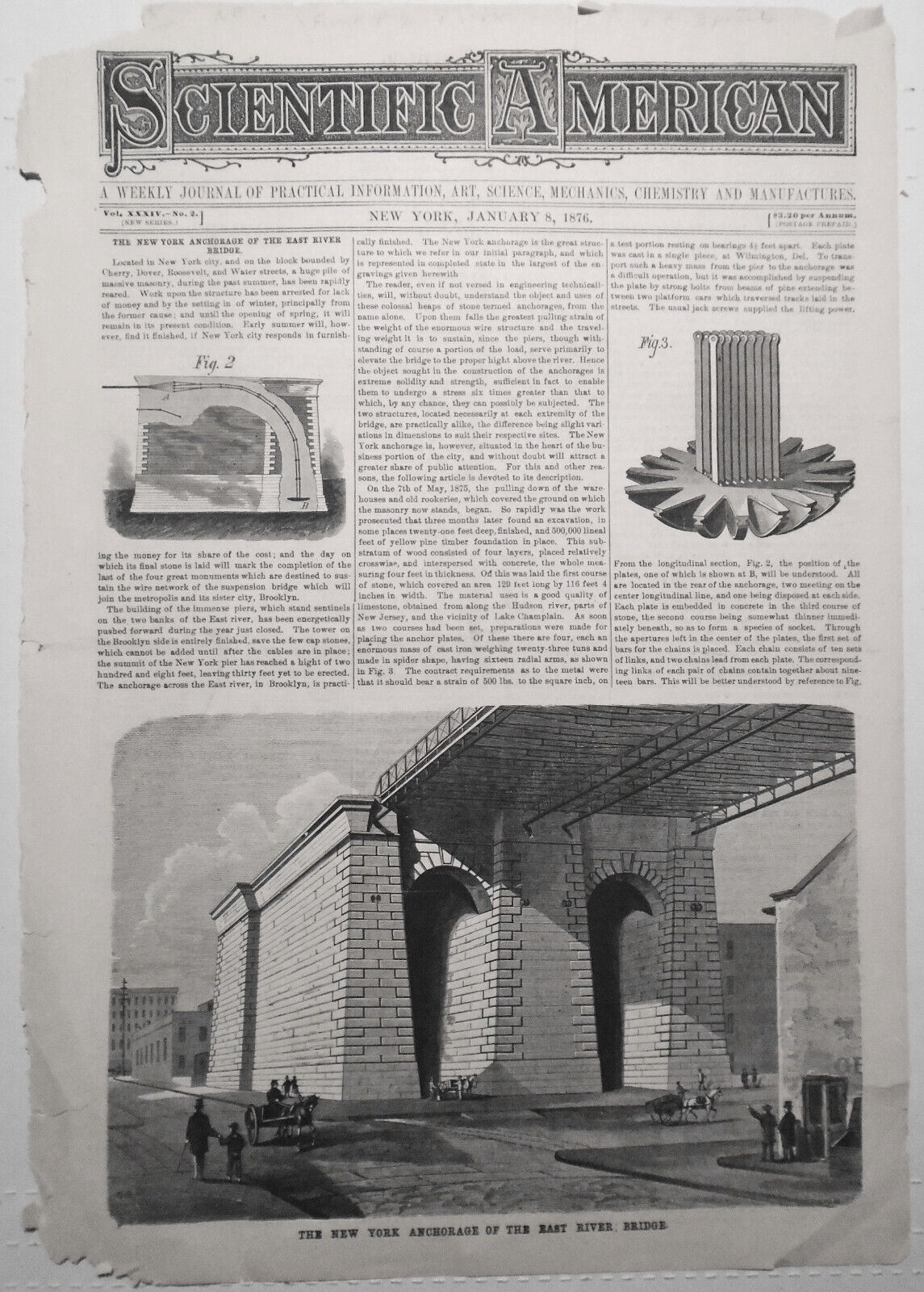 New York Anchorage Of The East River Bridge -Scientific American January 8, 1876