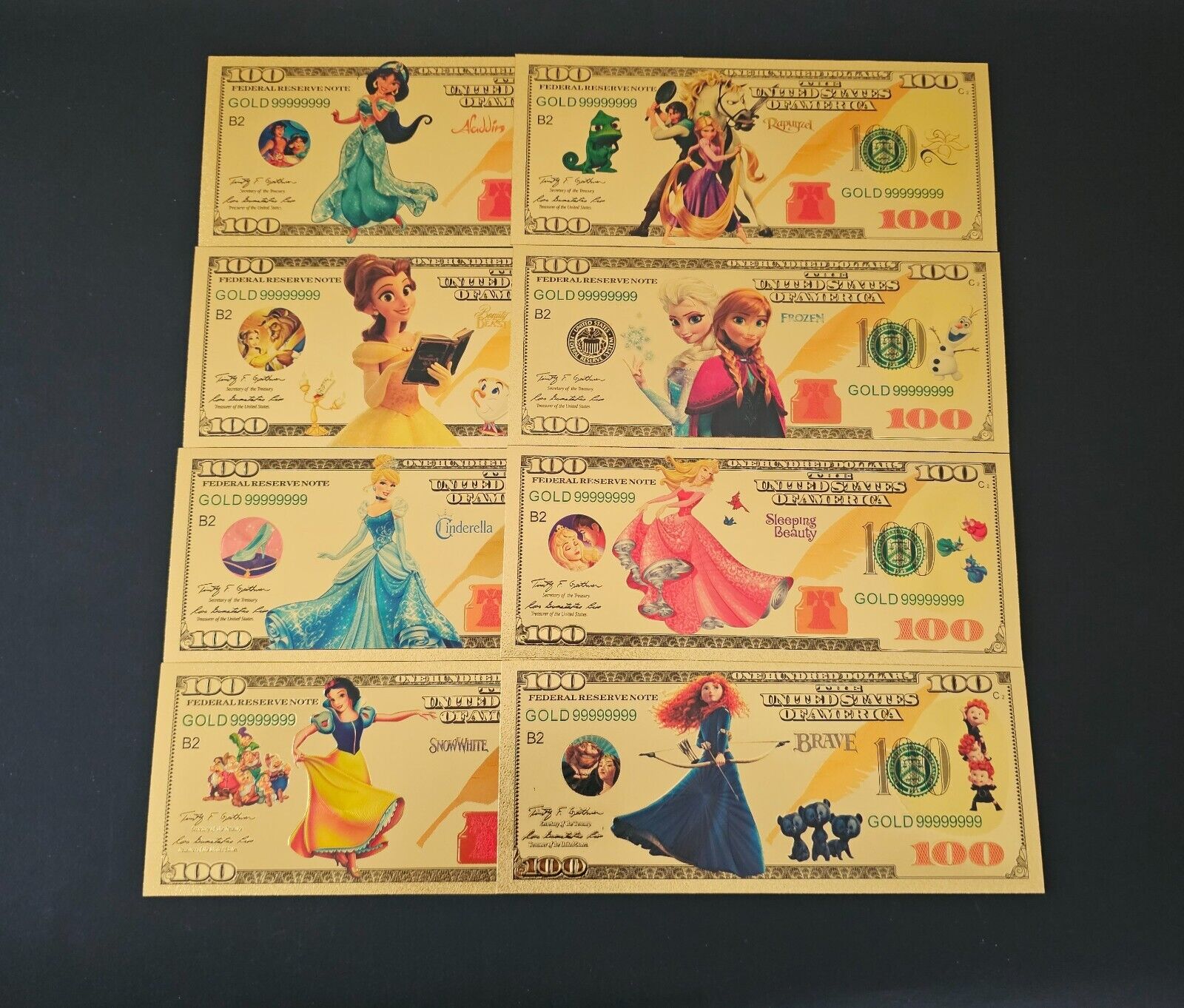 Disney Princesses complete set gold foil banknotes