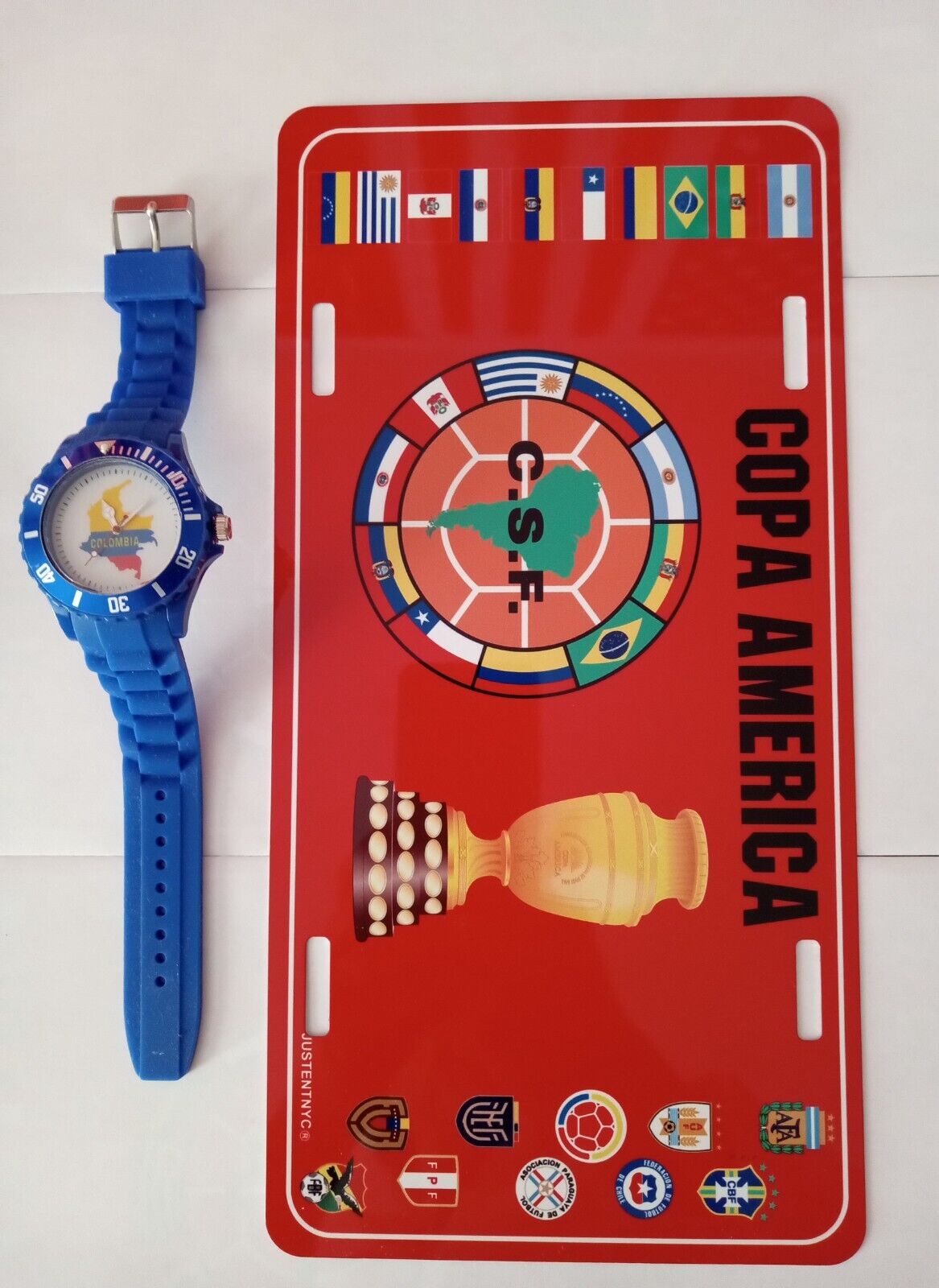2 COLOMBIA GIFTS: 1  COLOMBIA WATCH + 1 COPA AMERICA GENERIC LICENSE PLATE $25