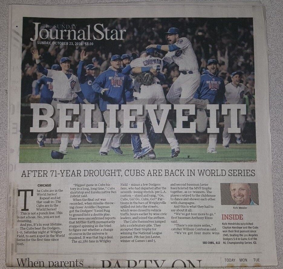 10/23/2016 Chicago Journal Star Cubs Win NLCS 1st World Series Snce 45 Newspaper