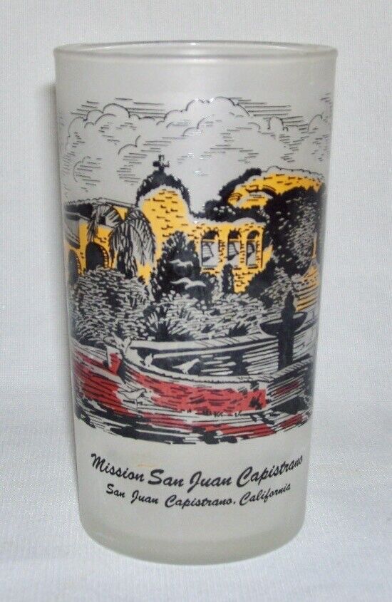 LIBBEY ~ Vintage Frosted Tumbler Glass MISSION SAN JUAN CAPISTRANO, CA (12 Oz)
