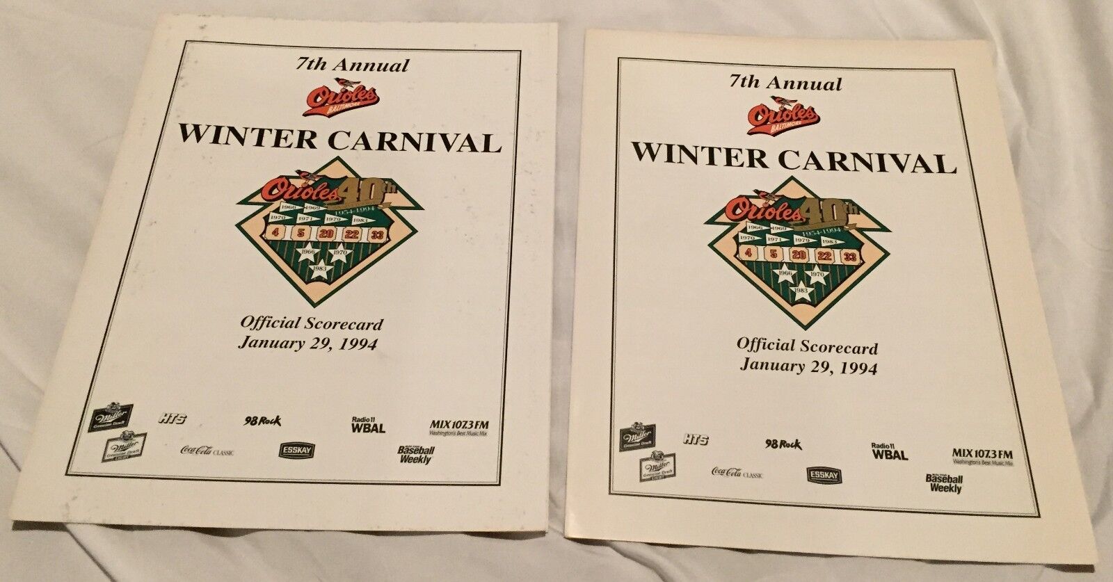 MLB Baltimore Orioles 1994 Winter Carnival Programs