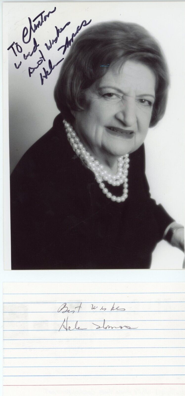 Helen Thomas Hand Signed Photograph + Autographed Notecard