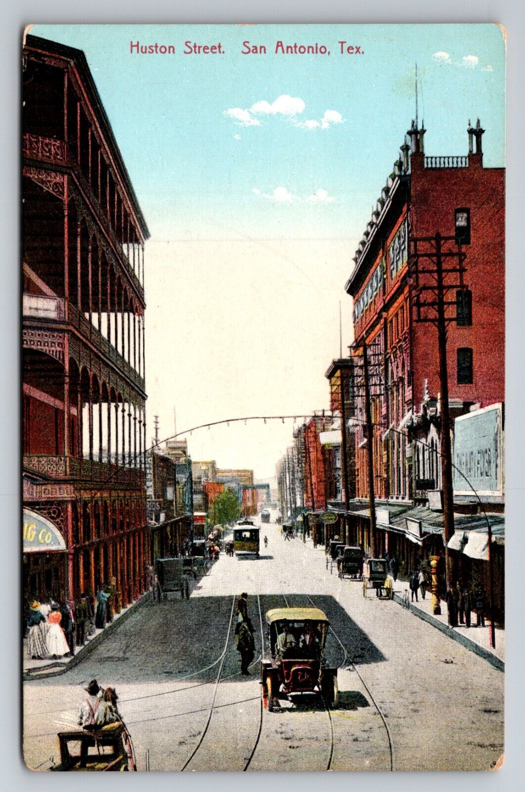 Huston Street San Antonio Texas Vintage Unposted Postcard