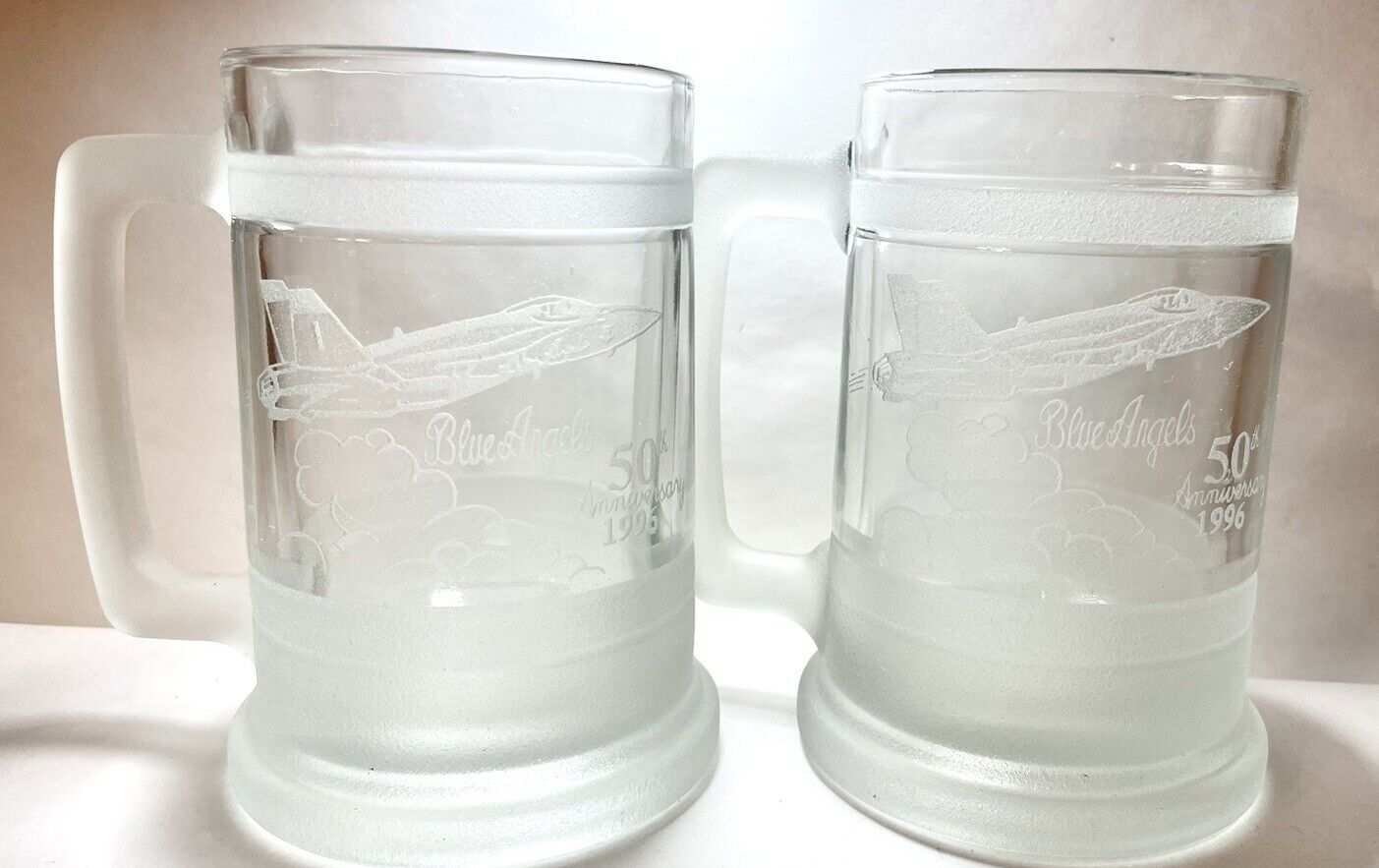 Navy Blue Angels 50th Anniversary 1996 frosted beer mugs Set Of Two