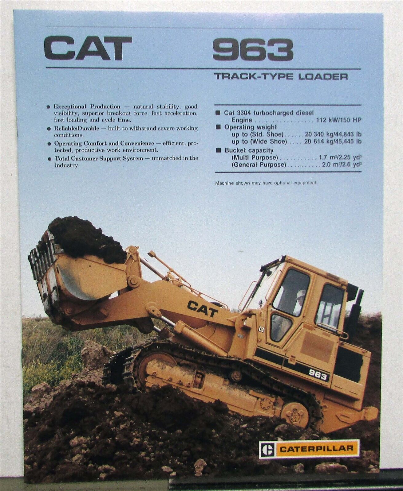 1988 Cat 963 Track Type Loader Diagrams Construction Specs Sales Brochure