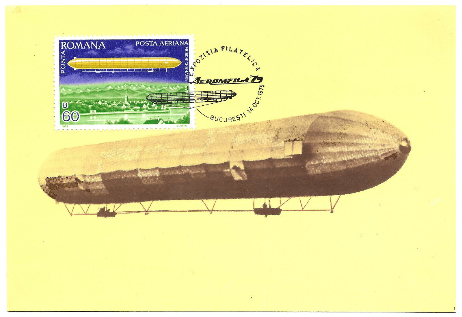 ROMANIAN PHILATELIC AVIATION EXHIBITION Zeppelin LZ 1 AEROMFILA 1979 BUCURESTI