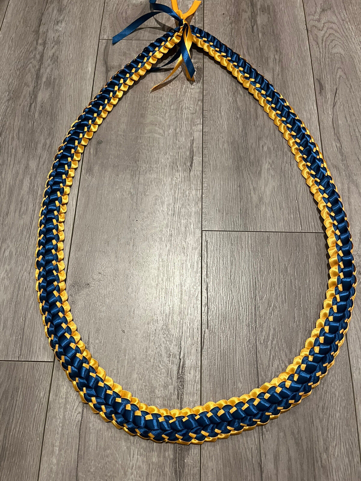 Navy Blue & Gold Double Satin Ribbon Graduation Lei (Custom orders available)