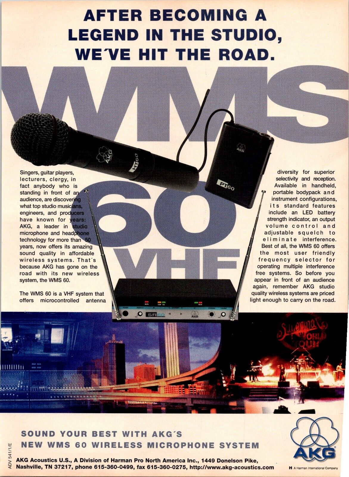 AKG WMS 60 Wireless Microphone System Original  Print Ad