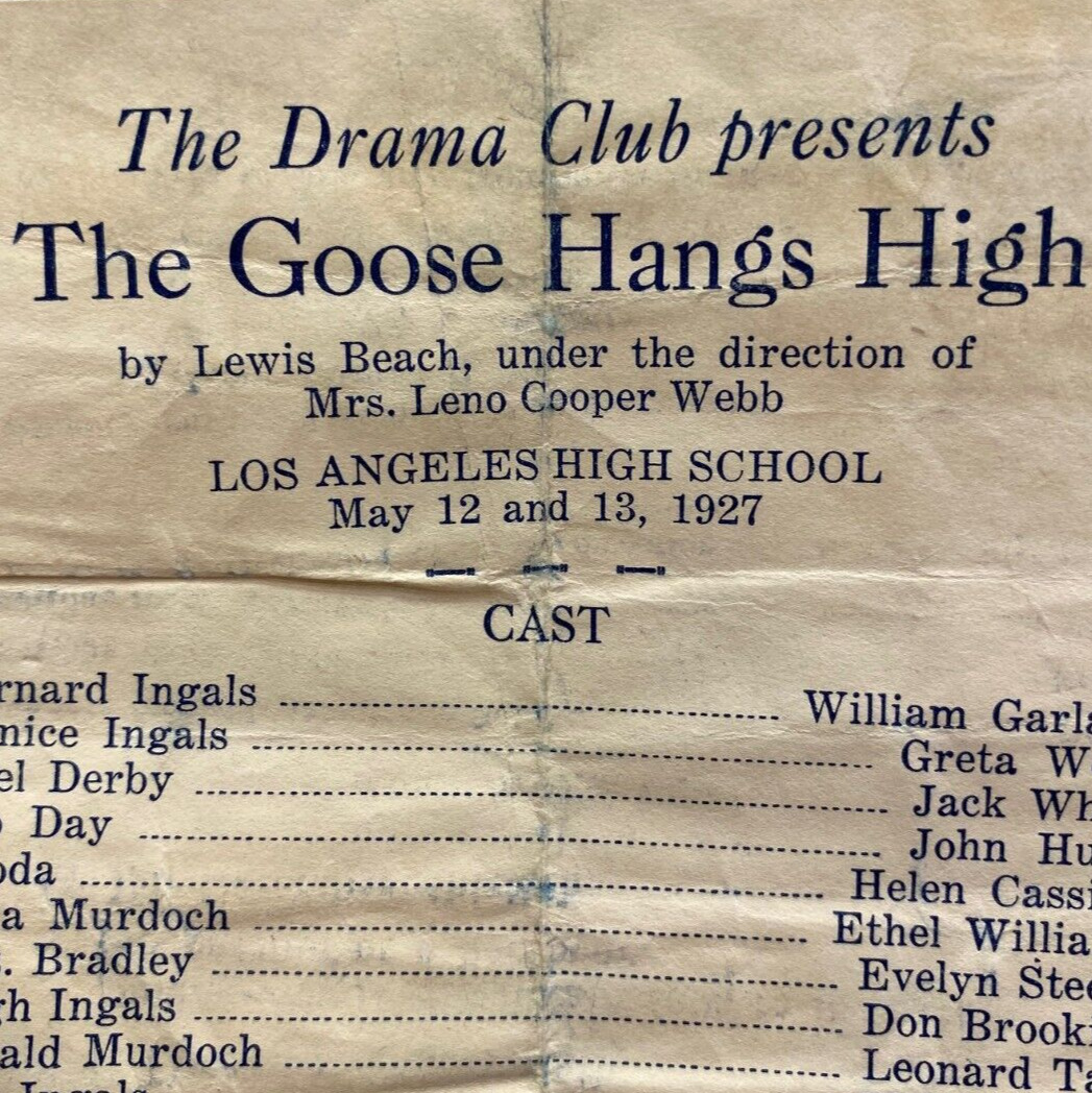 1927 The Goose Hands High Drama Club Musical Program Los Angeles High School