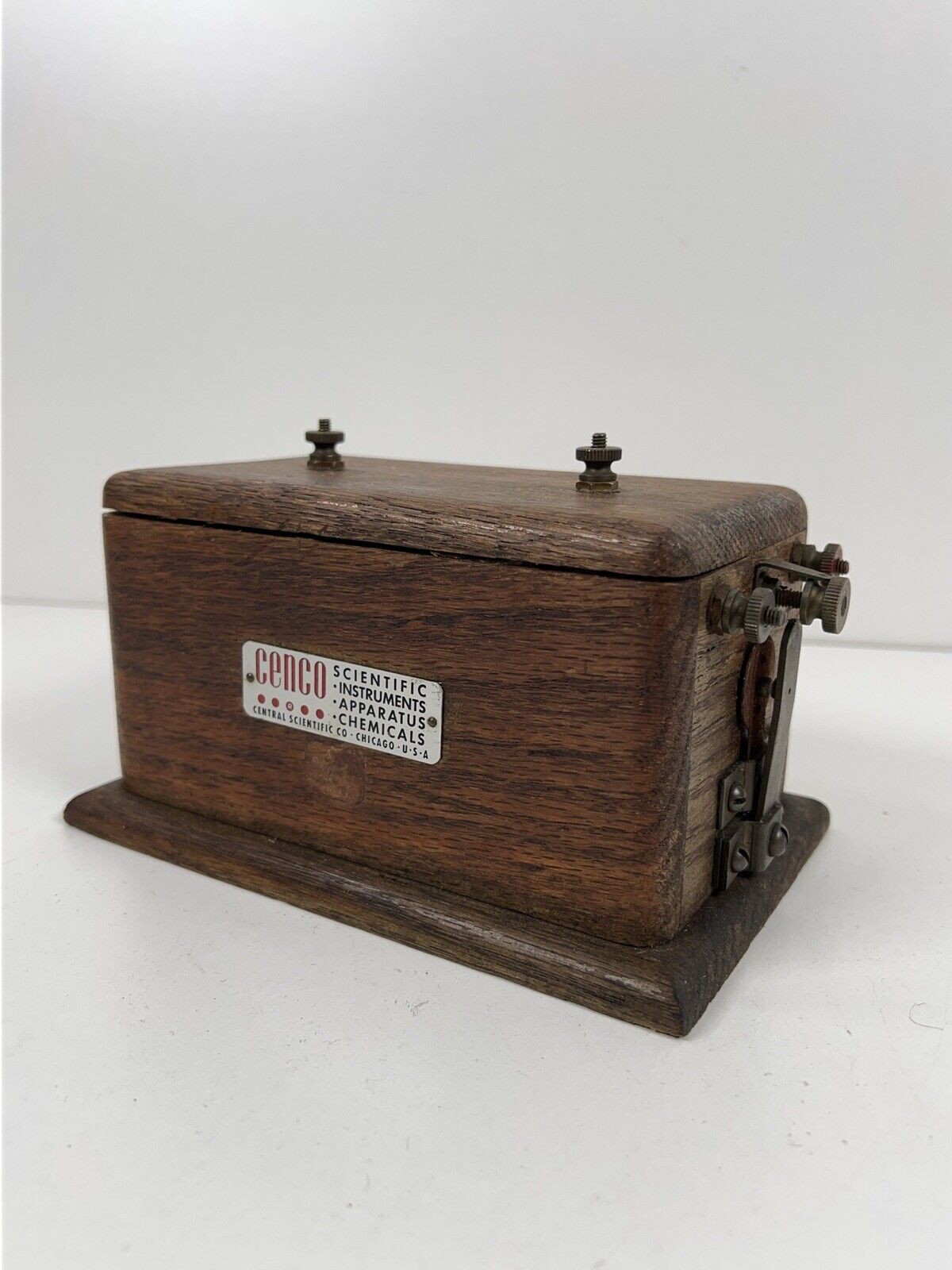 Antique Vtg Cenco Central Scientific Co Spark Induction Coil Pack Oak Box 1920\'s