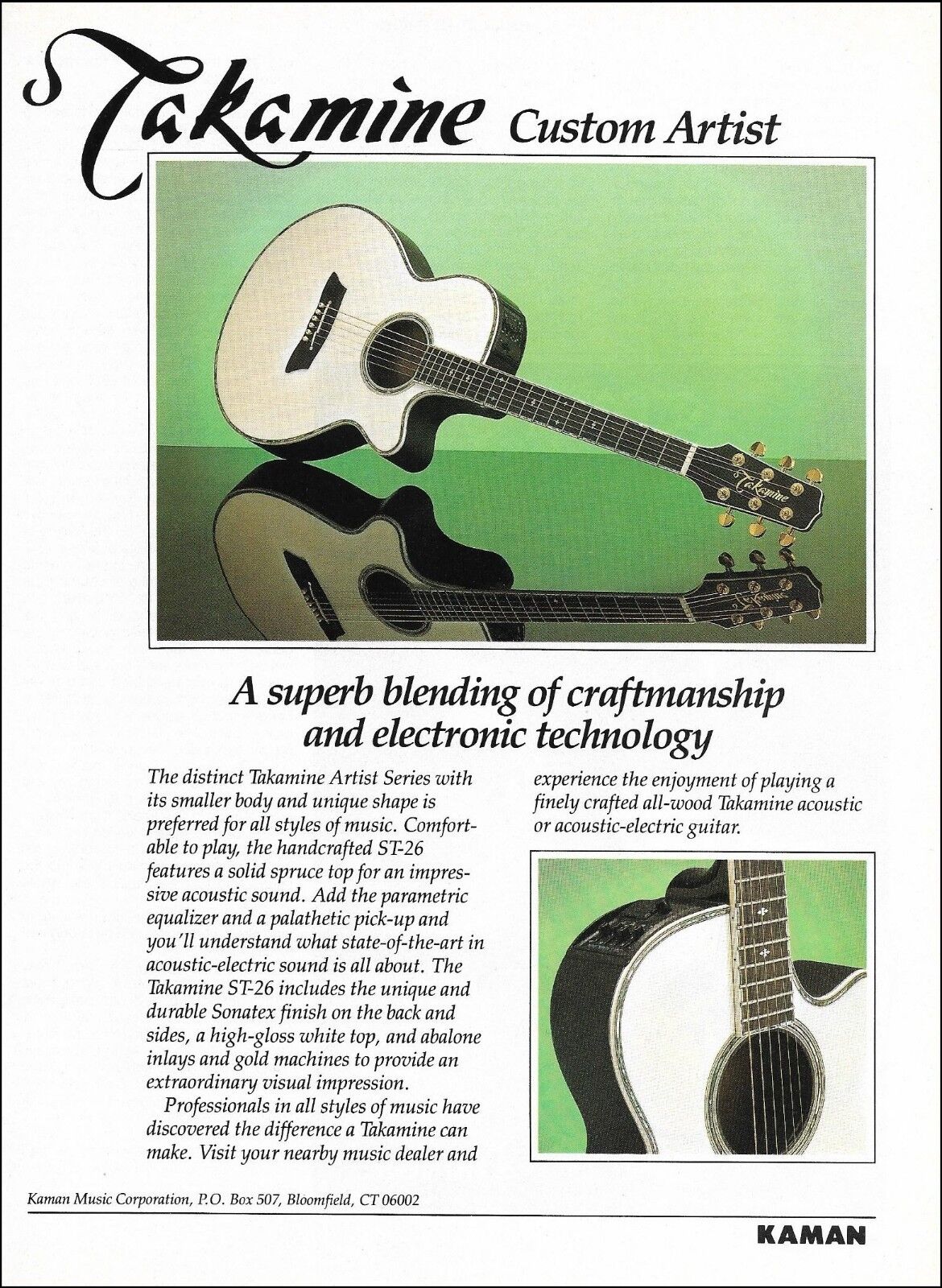 Takamine Custom Artist Series Acoustic Guitar 1990 advertisement 8 x 11 ad print