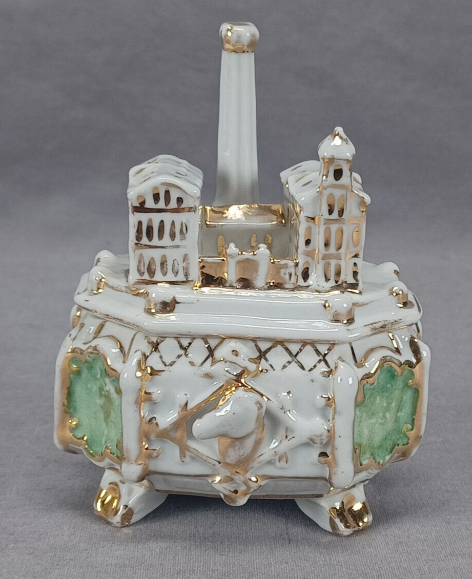 Antique German Conta & Boheme Hand Painted Buildings Porcelain Trinket Box