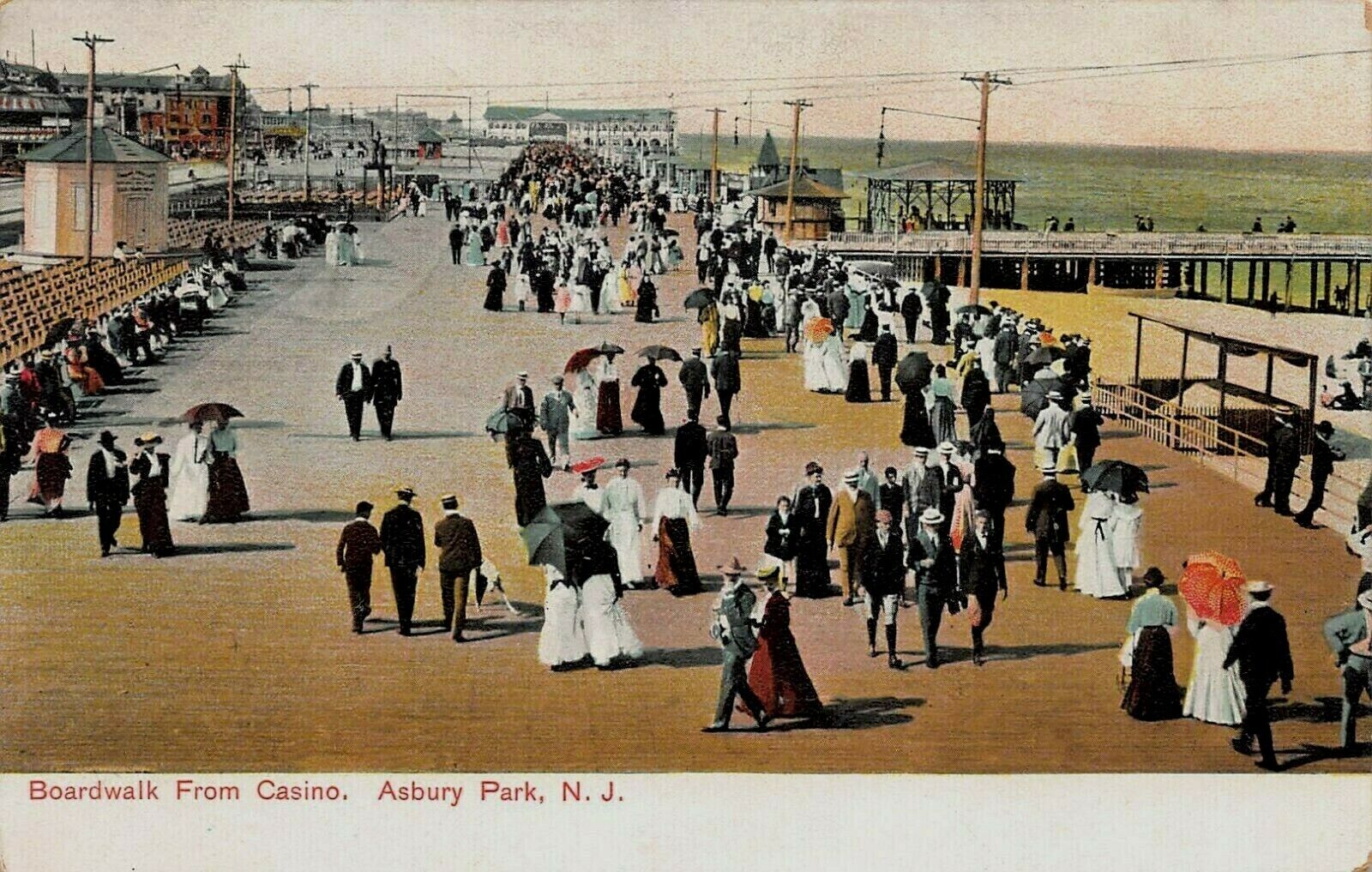 View of Boardwalk from the Casino, Asbury Park, N.J, 1908 Postcard Used 
