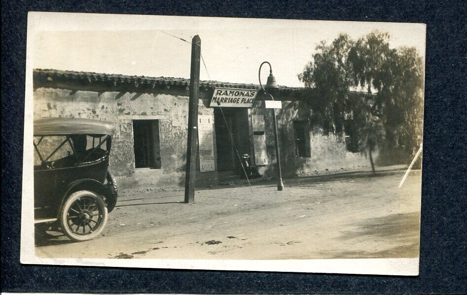 RPPC  Postcard showing Ramona\'s Marriage Place--San Diego, Calif ?  Note old Car