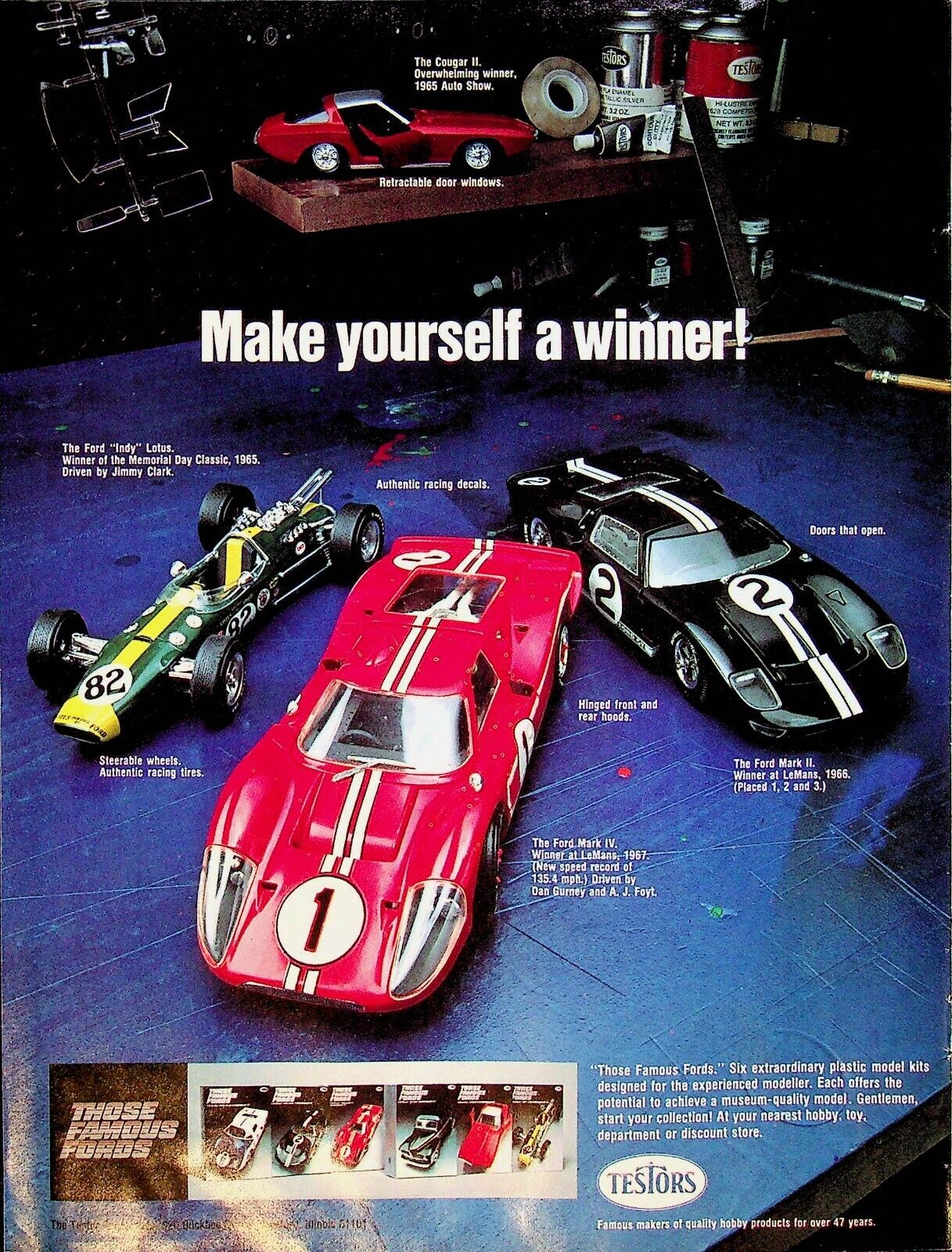 1977 Testors Ford Toy Plastic Model Indy Lotus Mark IV Car Kits Vintage Print Ad