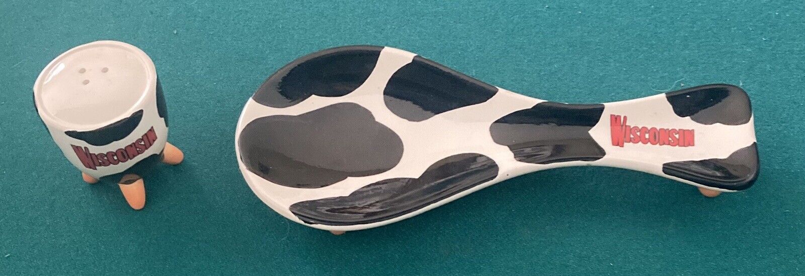 Vintage Wisconsin Spoon Rest & Salt Shaker Cow Themed These in Great Condition
