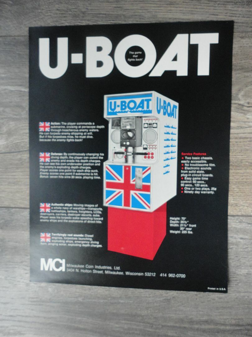 U-Boat Arcade Machine Flyer Original MCI Brochure