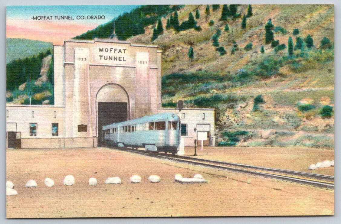 Moffat Tunnel Colorado Rolling Train Passing Linen Postcard