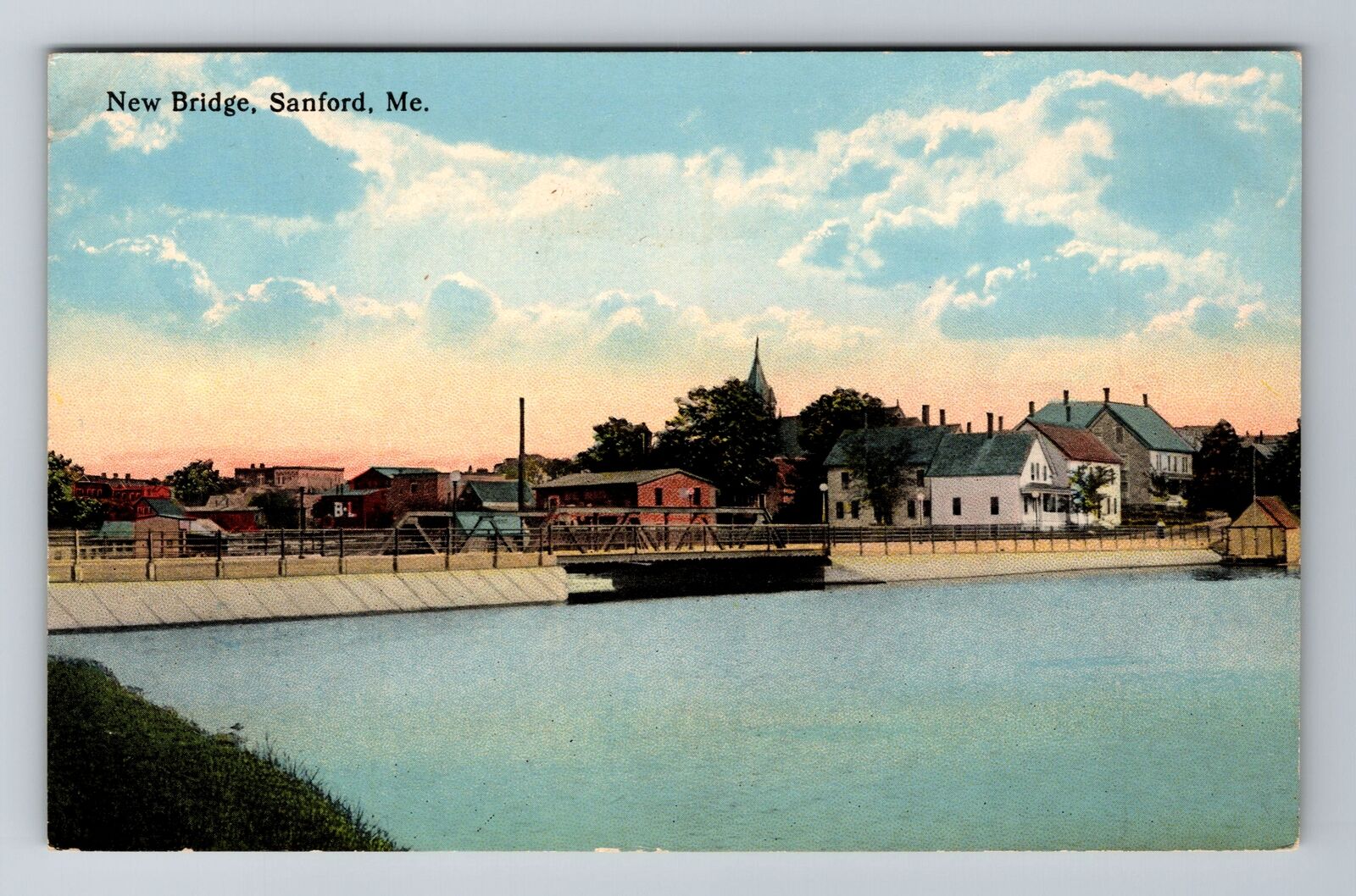Sanford ME-Maine, New Bridge, Antique, Vintage Souvenir Postcard