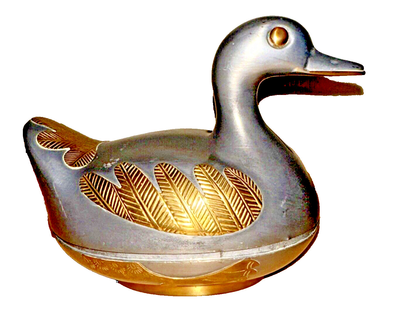 Vtg 1960s Duck Trinket Box Mid Century Pewter Brass Metal Hand Crafted Hong Kong