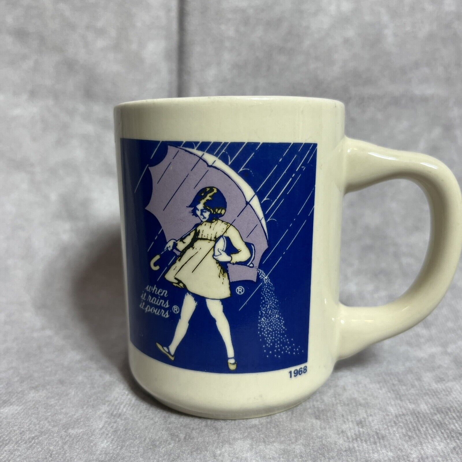 Vintage 1968 Morton Salt Girl “When it Rains it Pours”  Coffee Cup Mug Tea Cup
