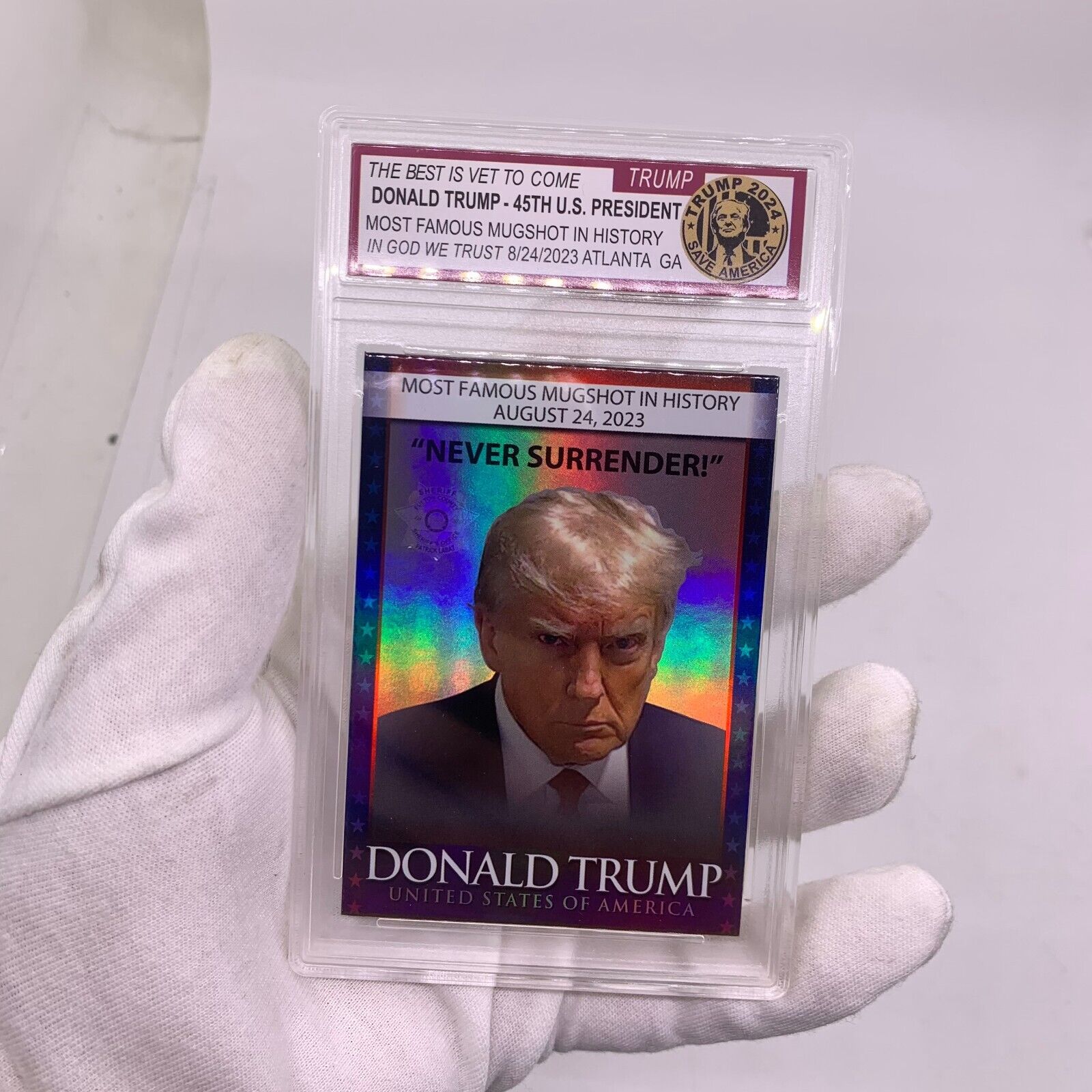 DONALD TRUMP President Never Surrender MUGSHOT Photo Collectible Trading Card