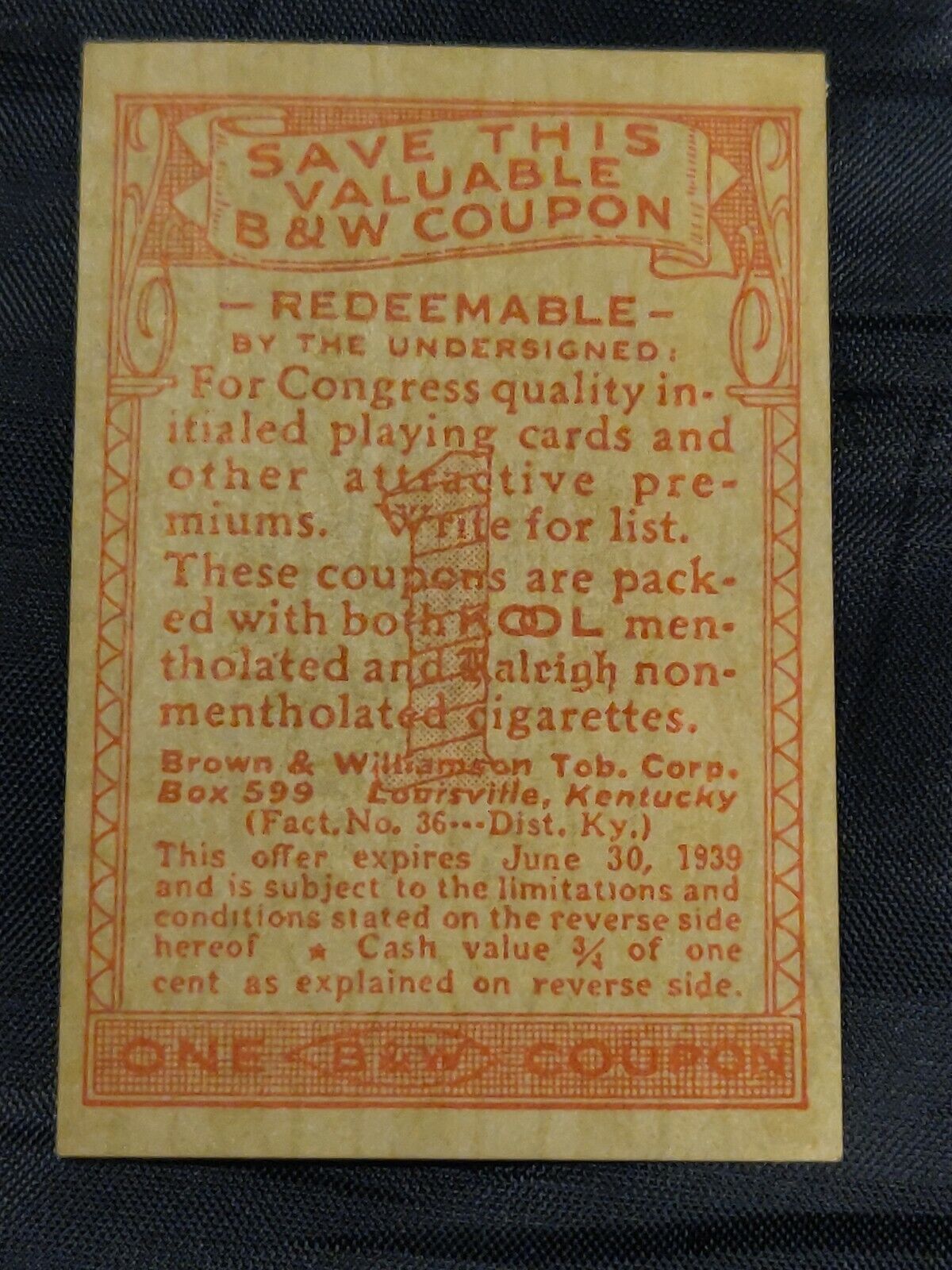 1930s Vintage B & W Playing Cards Coupon