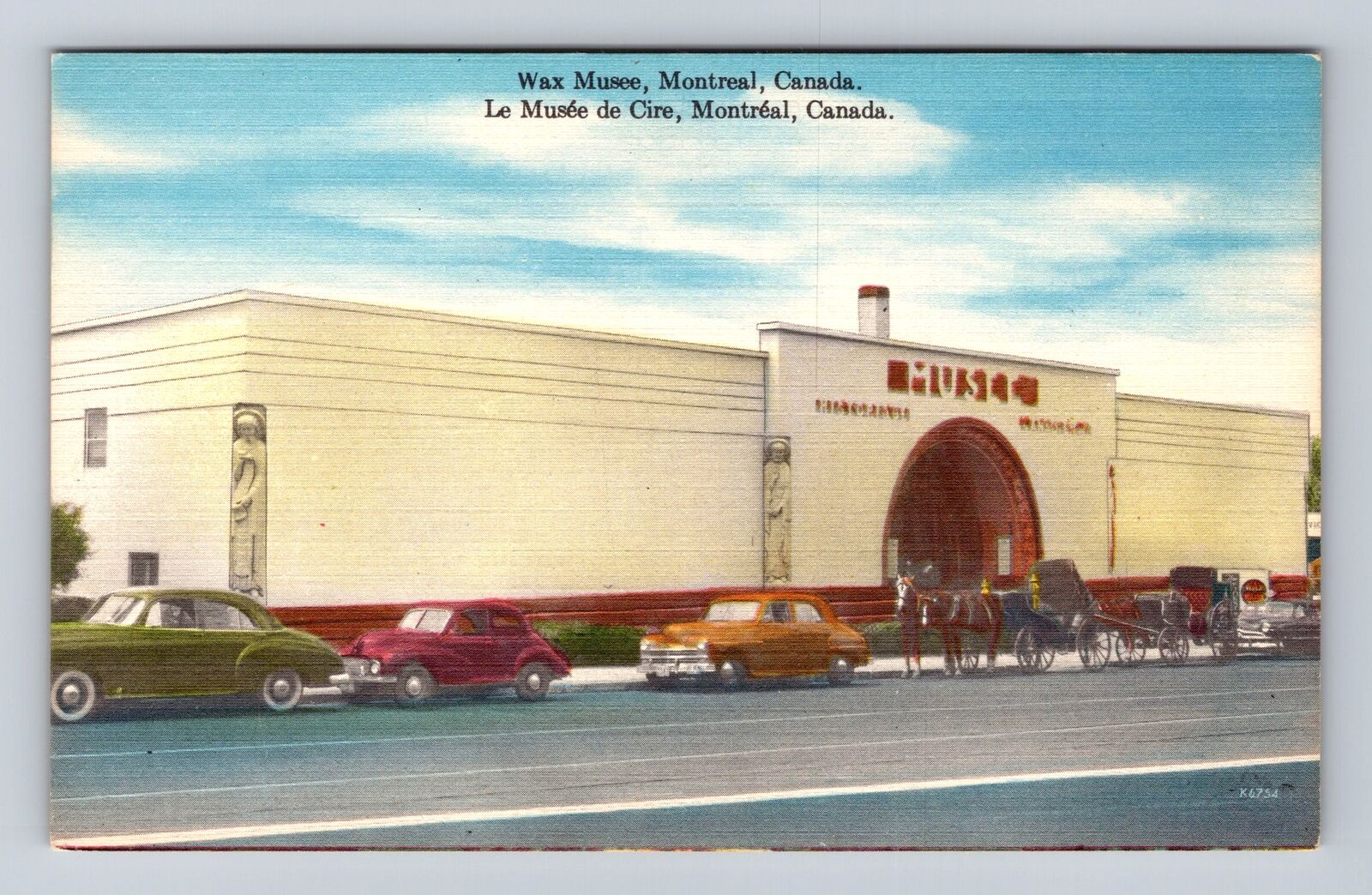 Montreal Canada, Wax Museum, Horse & Carriage, 1940\'s Cars, Vintage Postcard