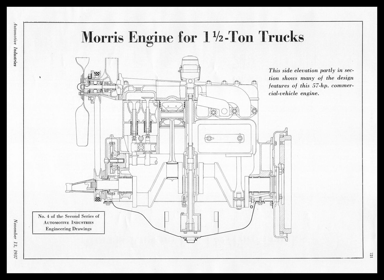 1937 Morris Motors 1.5 Ton Truck Engine 57HP Commercial Vehicle Diagram Print Ad
